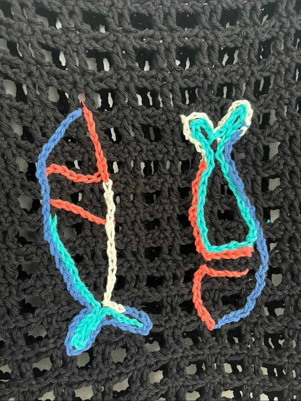 Handmade Black Crochet boxy tee with Colorful Fish Embroidery